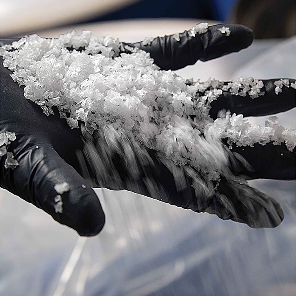 salt crystals on hand