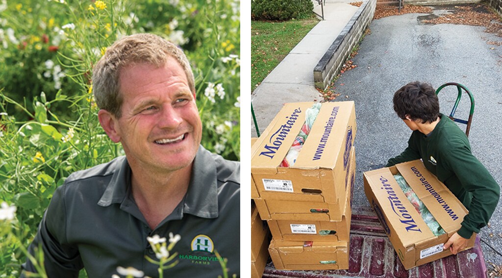 man smiling and photo of man unloading boxes