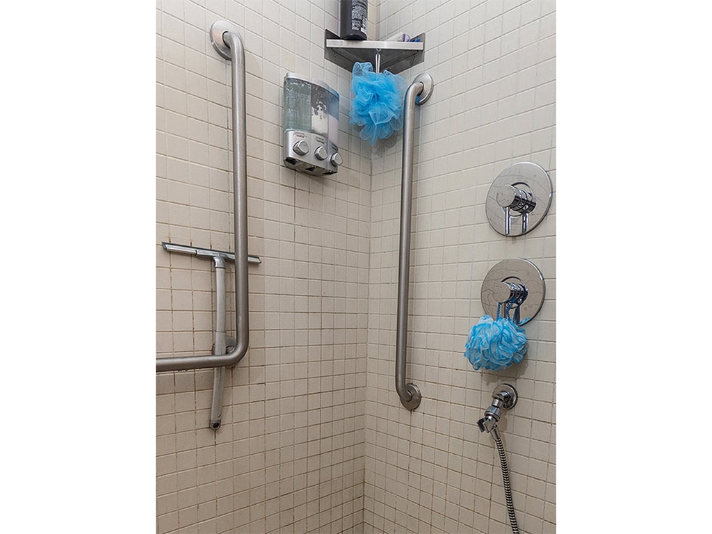 Shower with support bars.