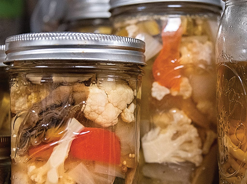 mason jars of pickled vegetables