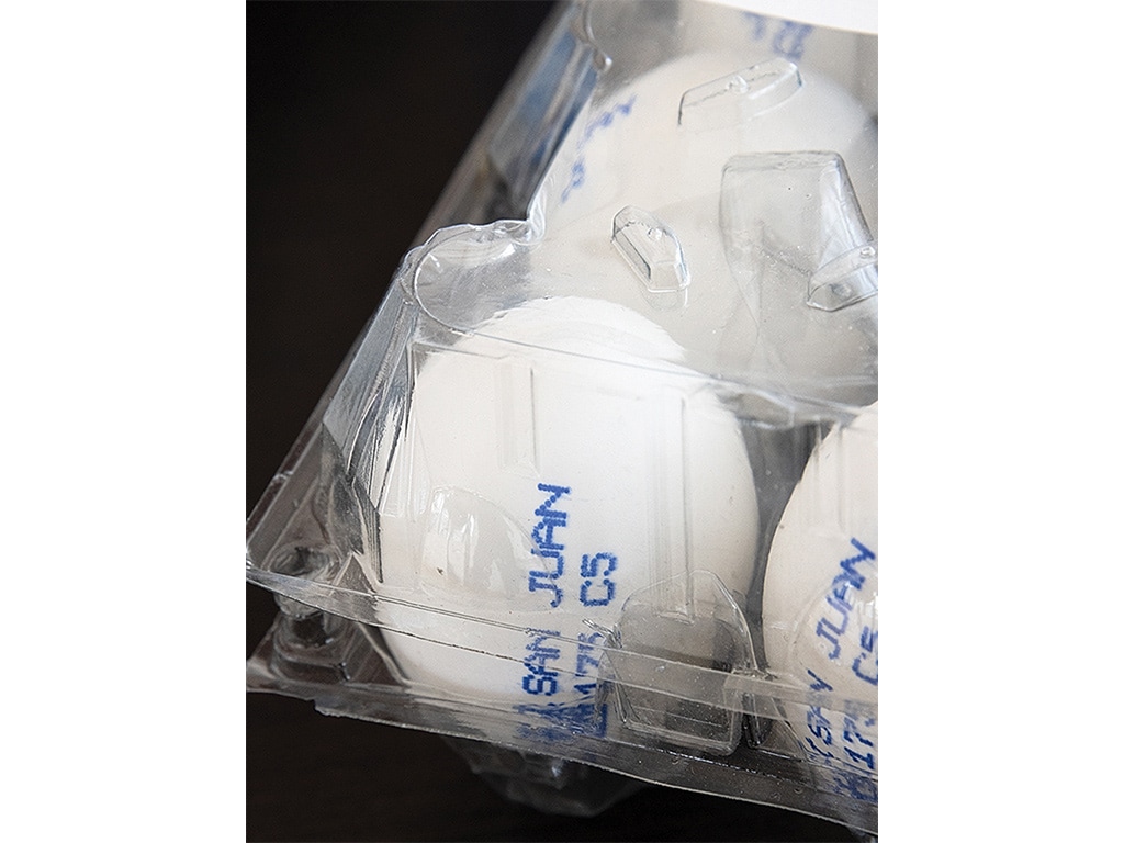 Eggs in a clear plastic carton 