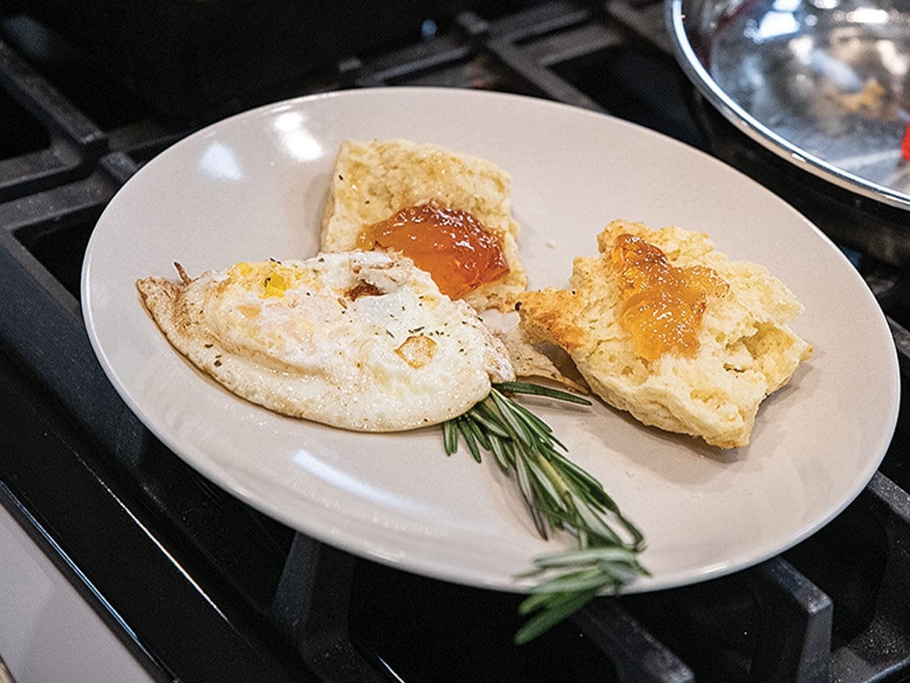 closeup of egg breakfast on a plate