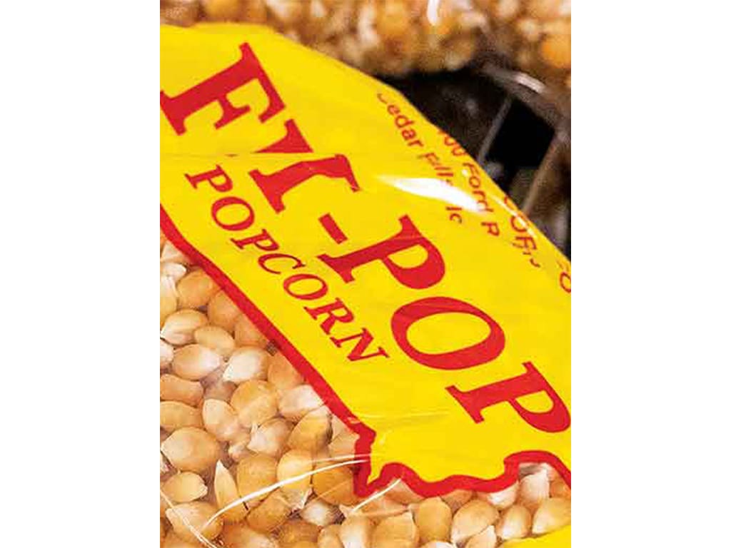closeup of a bag of popcorn kernels