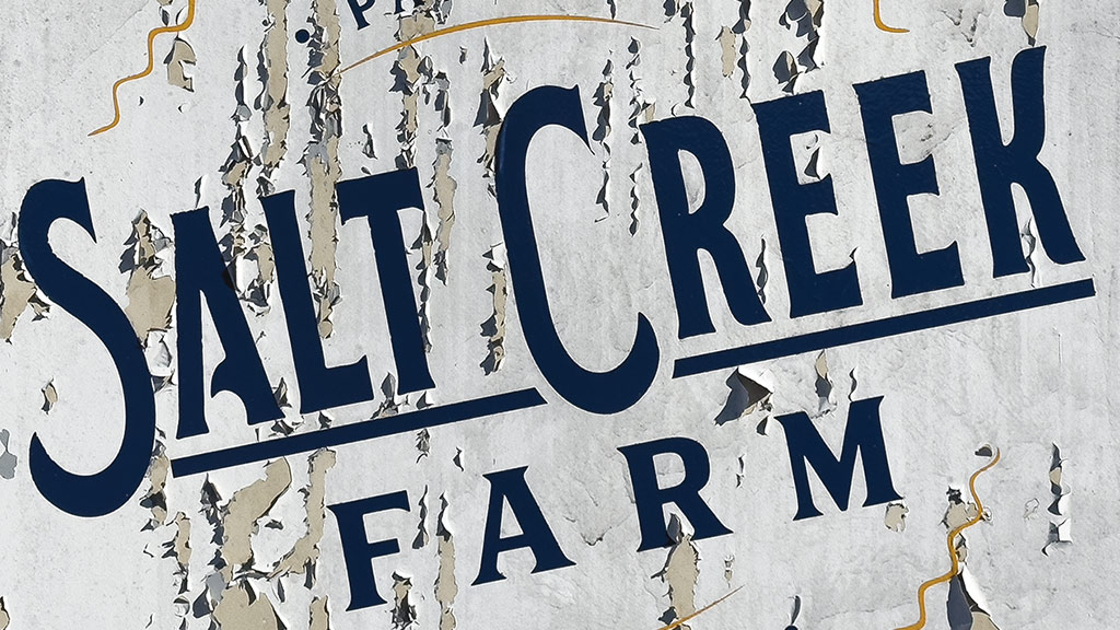 chipped wall displaying salt creek farm