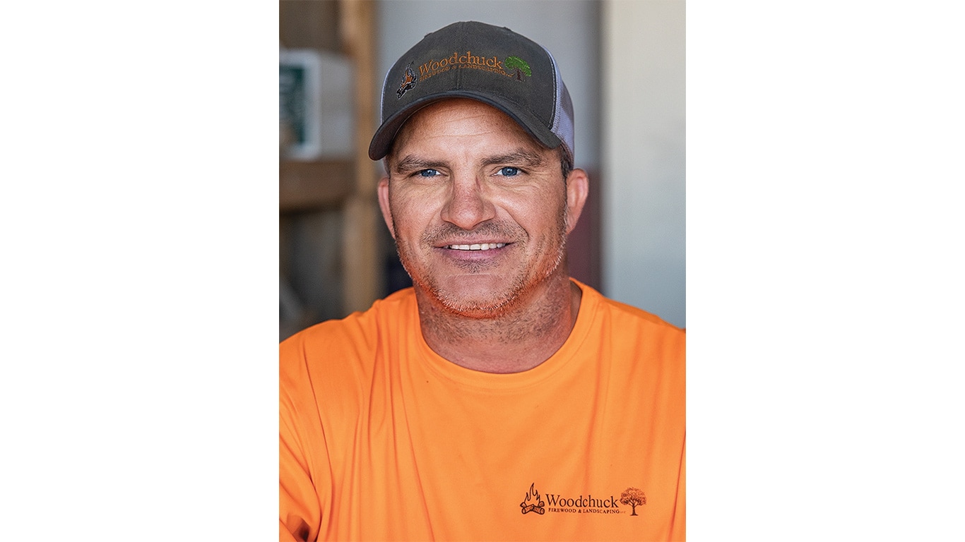 Close up of the founder of Woodchuck Firewood in Valley Center, Kansas.
