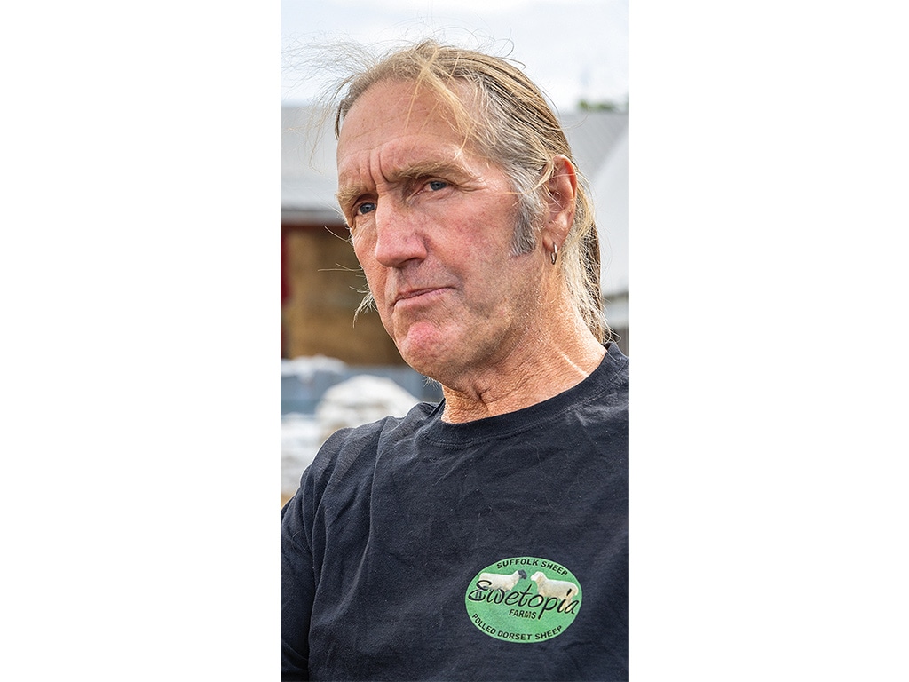 Closeup of Arnie Droogh, sheep farmer of Ewetopia Farms