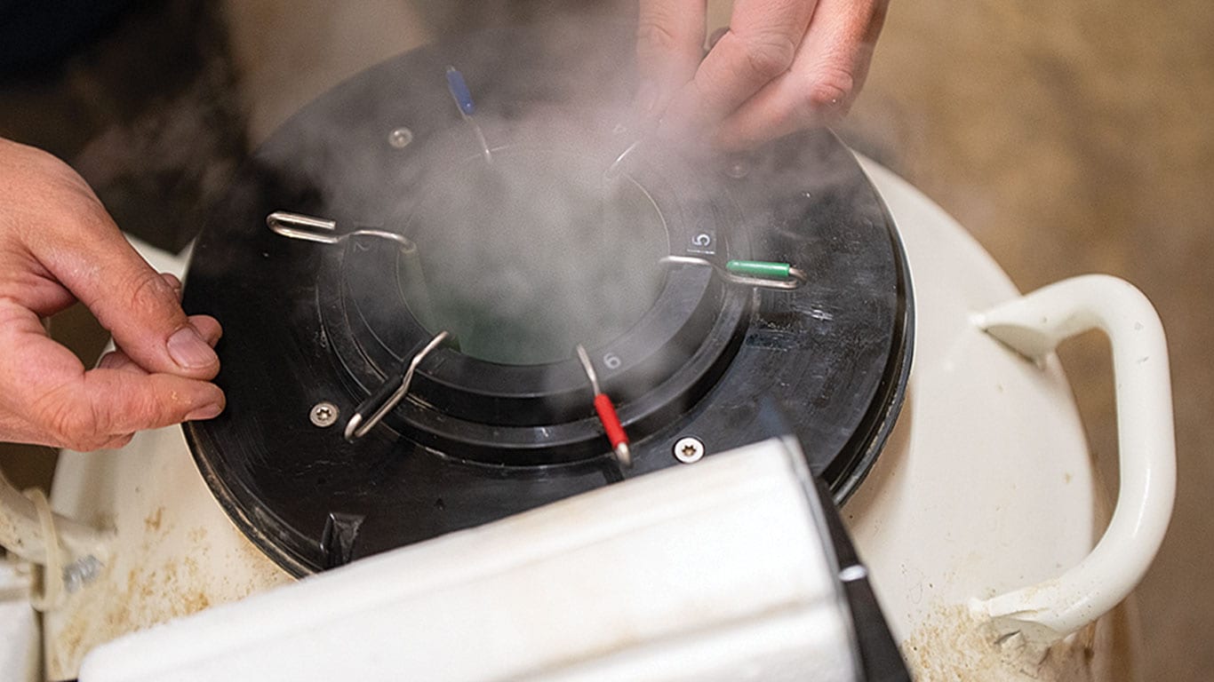 A person's hands adjusting a cap on a storage container, with steam rising from its opening.