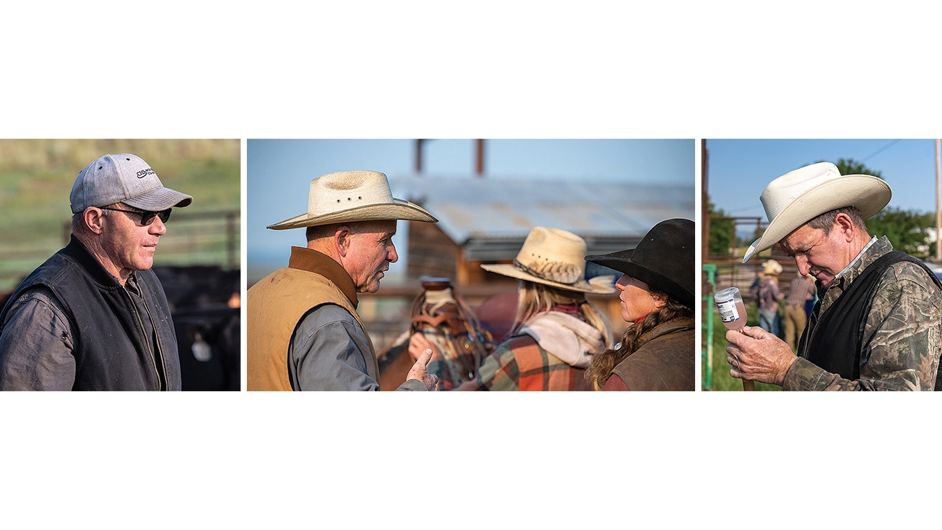 A row of three images with people in cowboy clothing on.