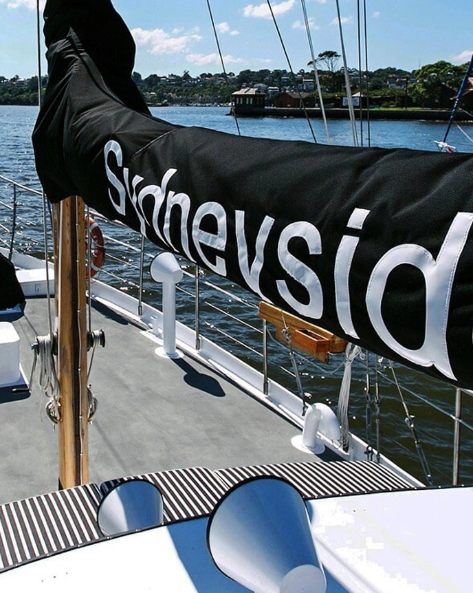 The bow of Sydneysider Charter Boat overlooking the Sydney Harbor