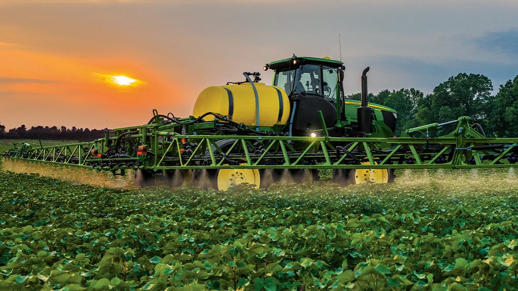 John Deere sprayer at work in the field 