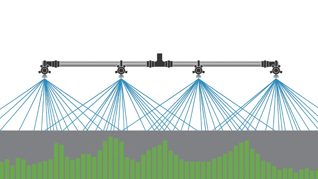 a graphic of nozzles spraying water over a bar graph